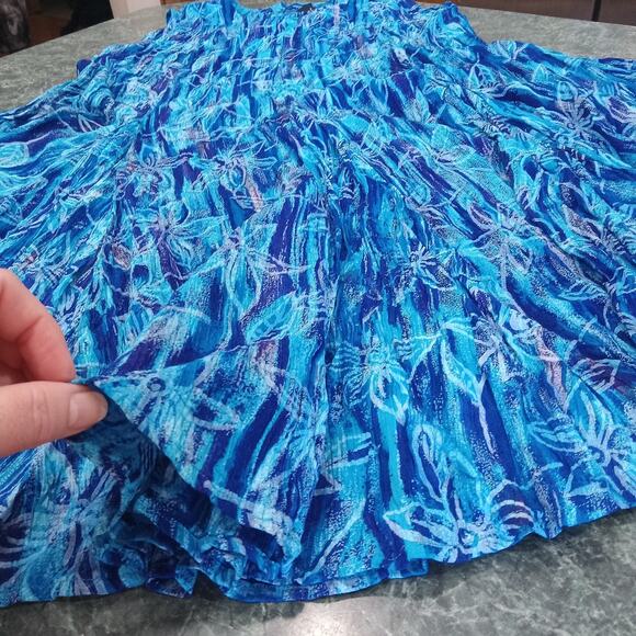 Vtg 90s All That Jazz Womens Medium Floral Rayon Sleeveless Flare Crinkle Dress - Picture 2 of 14